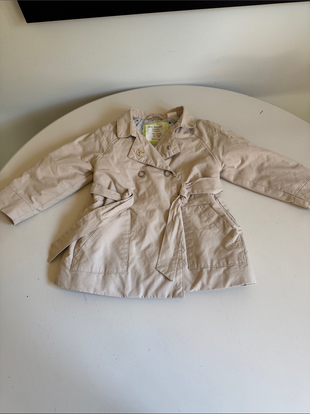 Zara Babygirl 12-18 Month Beige Double-Breasted Trench Coat